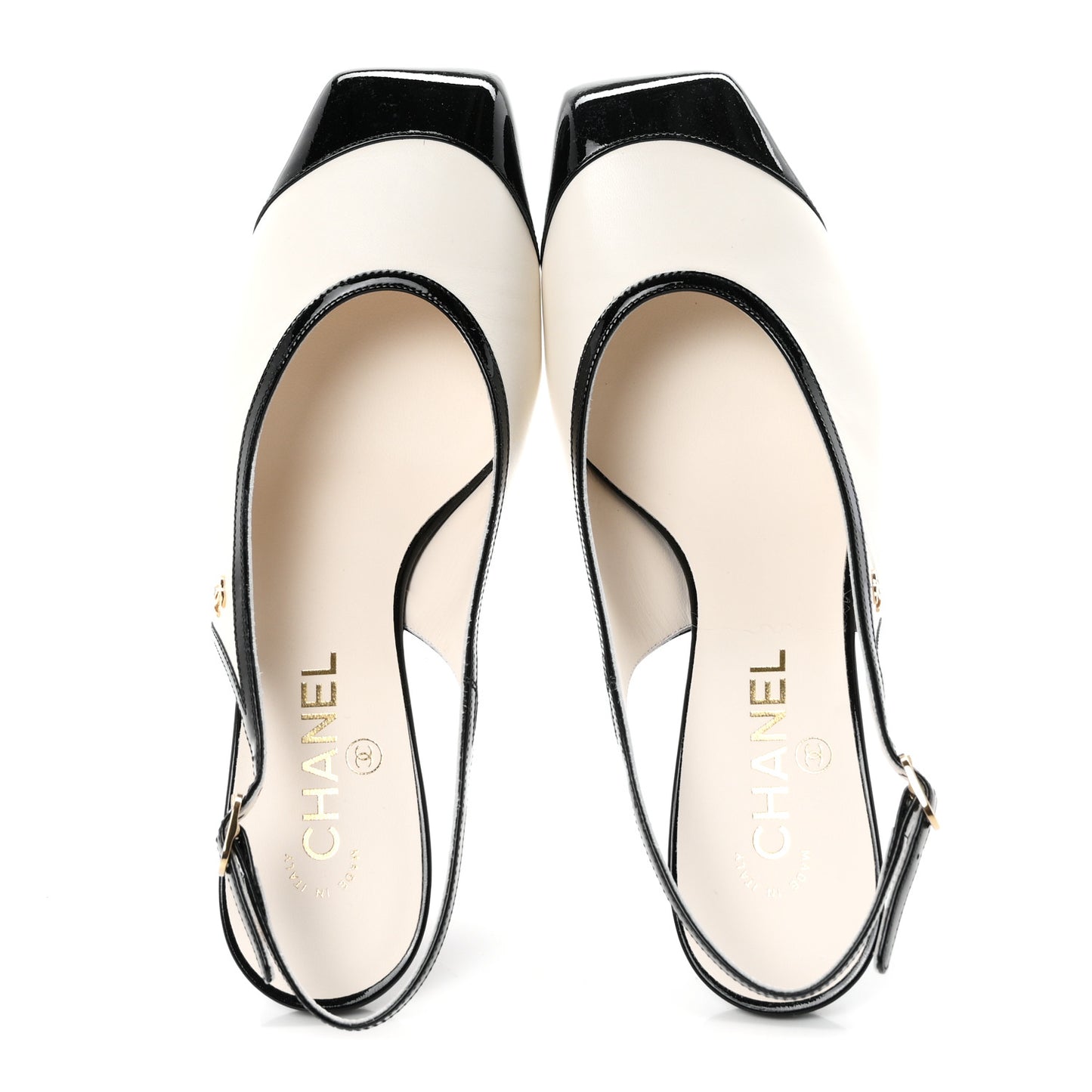 Lambskin Patent Calfskin Cap Toe CC Slingback Pumps 40 White Black
