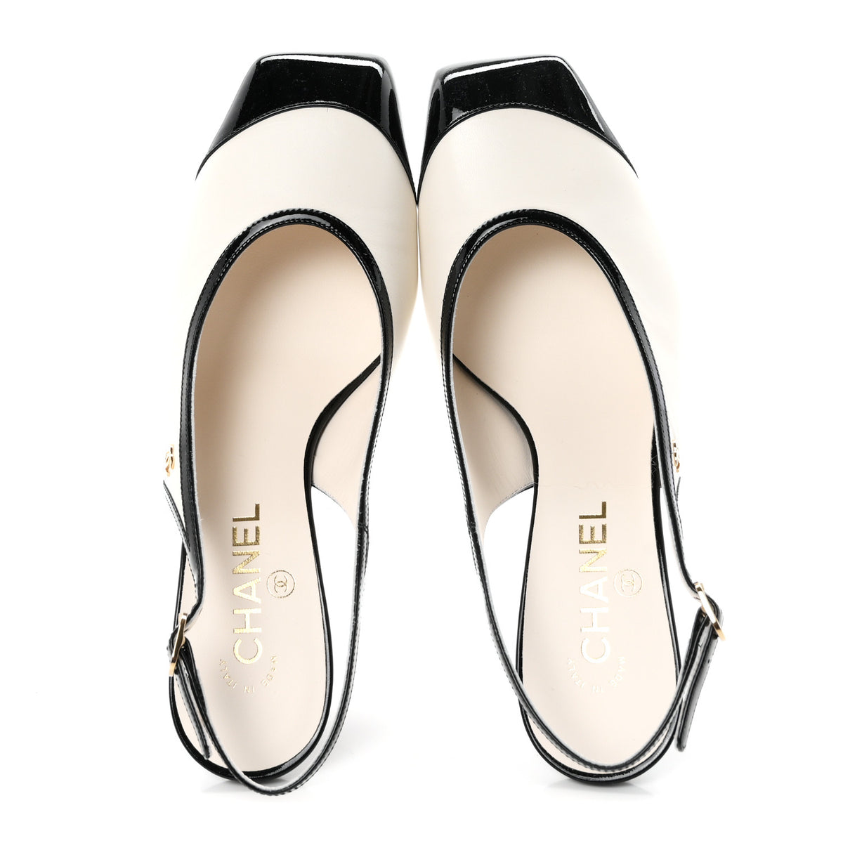 Chanel Lambskin Patent Calfskin Cap Toe CC Slingback Pumps 40 White Black 2 of 10