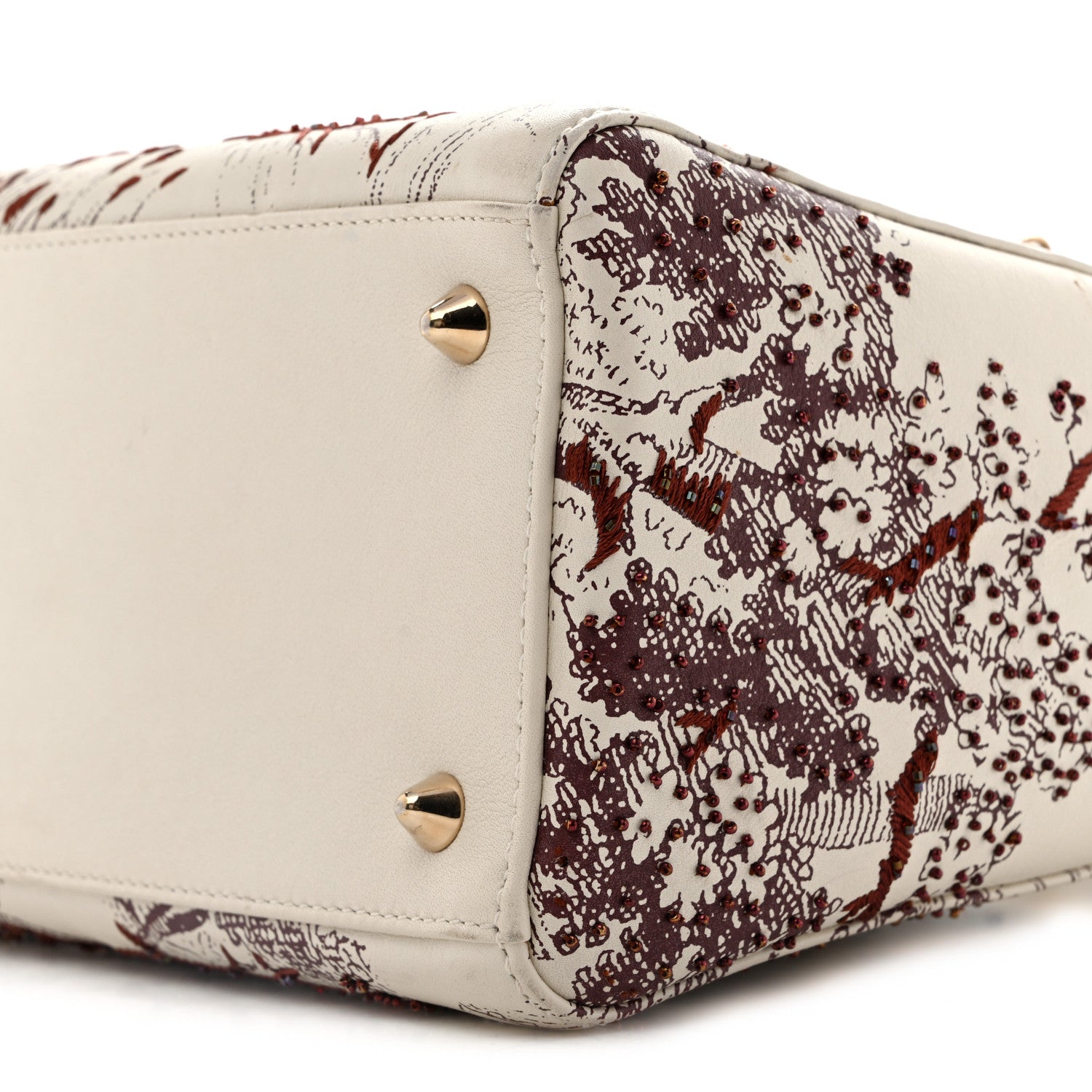 Christian Dior Calfskin Embroidered Medium Toile De Jouy Lady Dior White Red 10 of 18