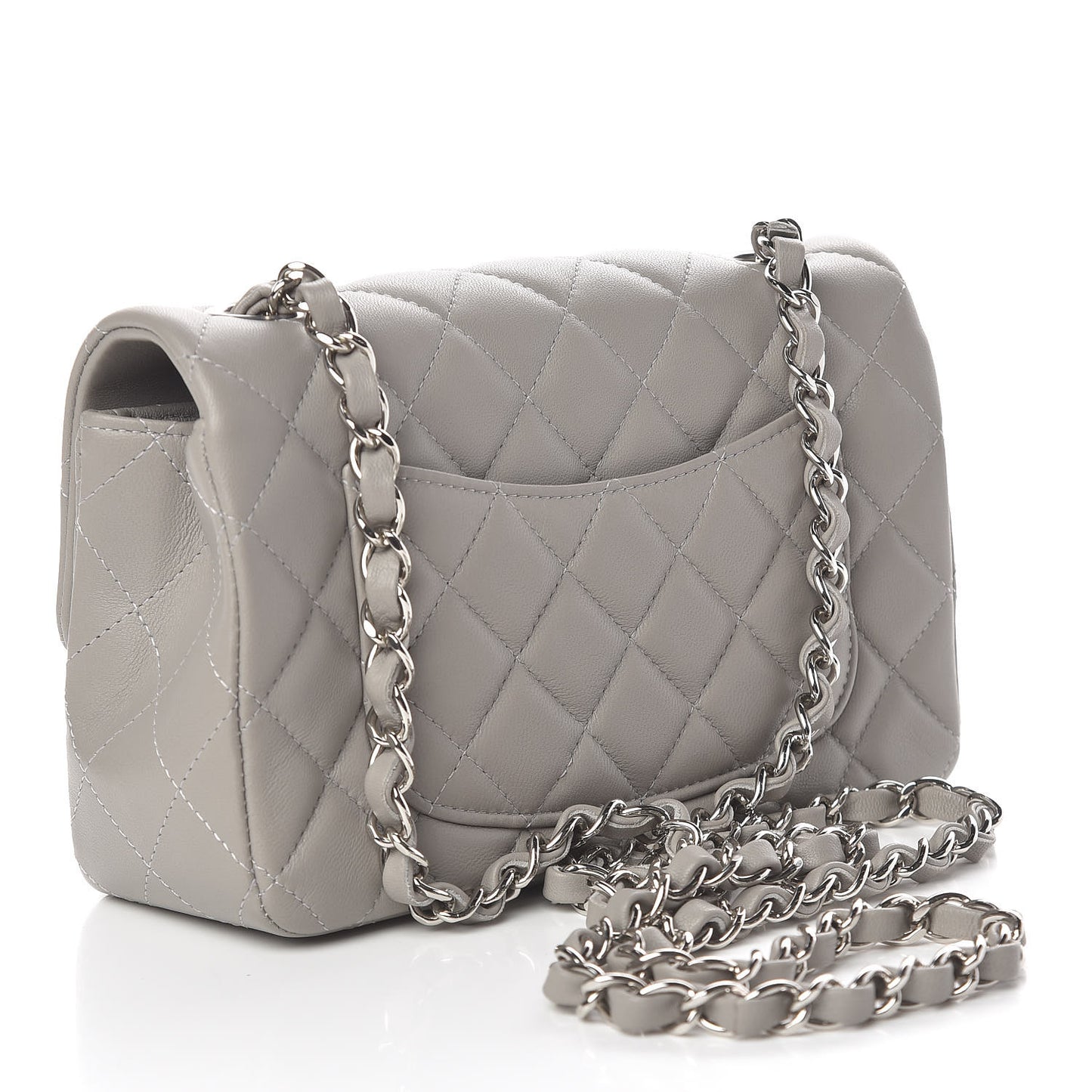 Lambskin Quilted Mini Rectangular Flap Grey