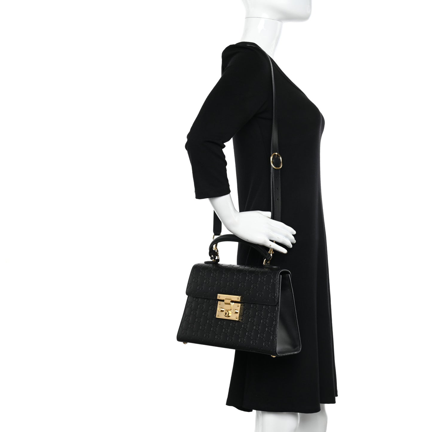 Guccissima Signature Small Padlock Top Handle Bag Black