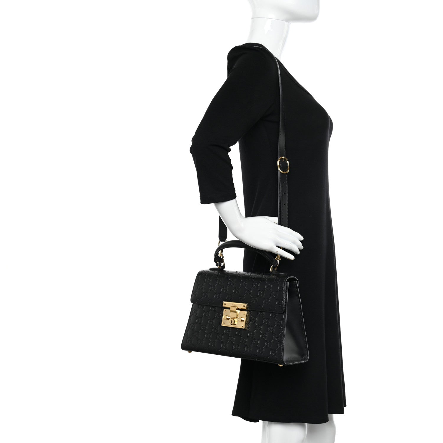 Gucci Guccissima Signature Small Padlock Top Handle Bag Black 3 of 11