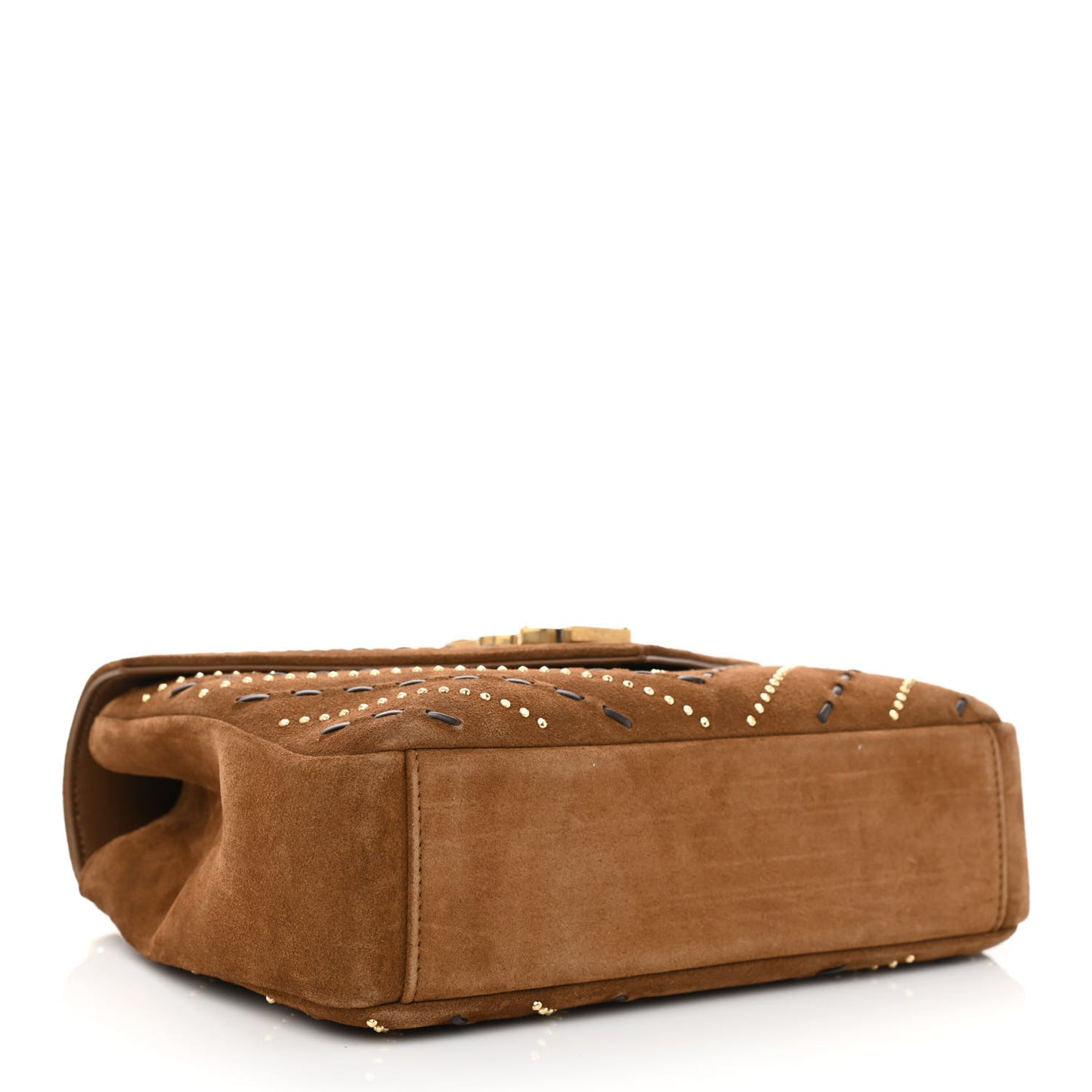 Suede Matelasse Chevron Studded Monogram Medium College Bag Brown