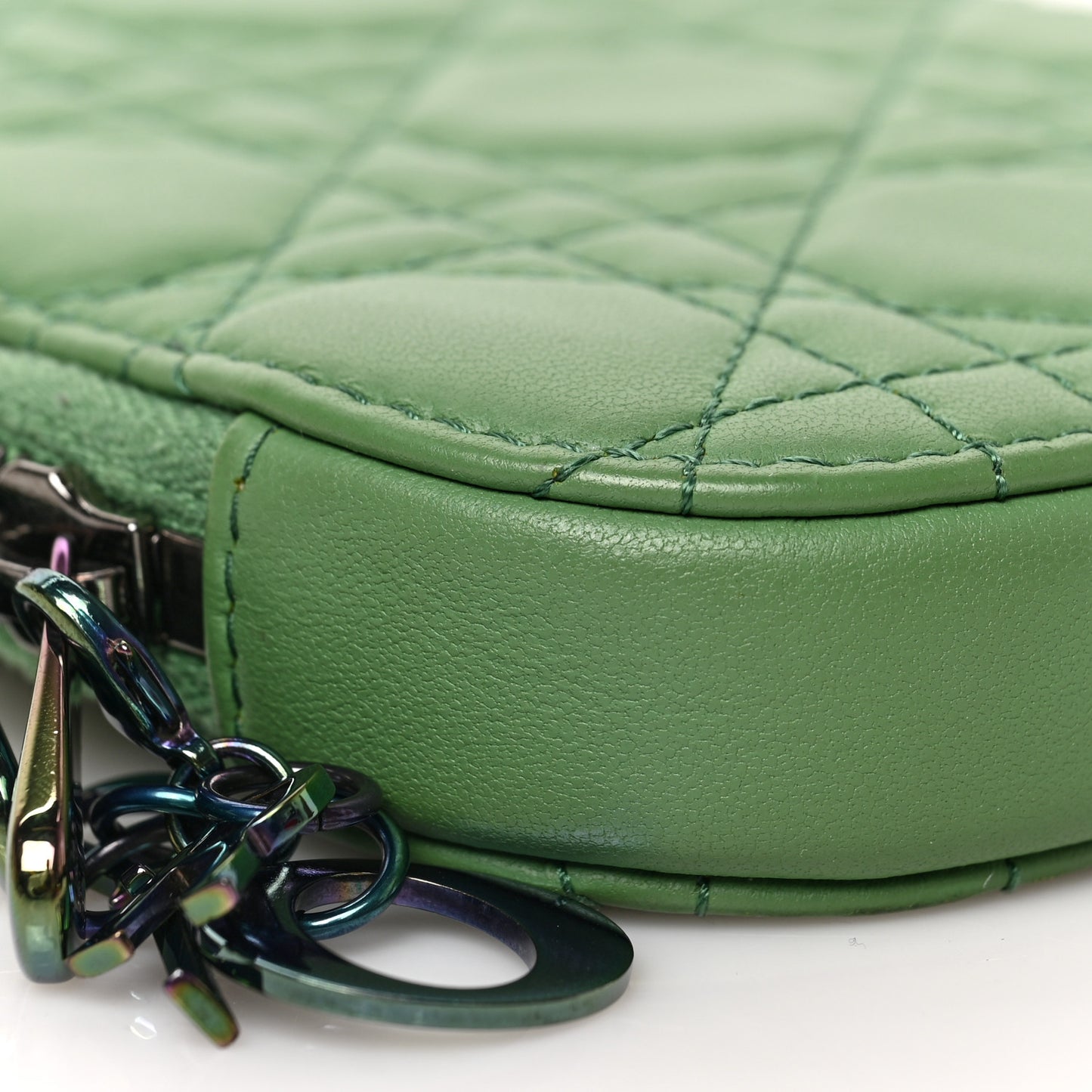 Lambskin Cannage Lady Dior Phone Holder Green