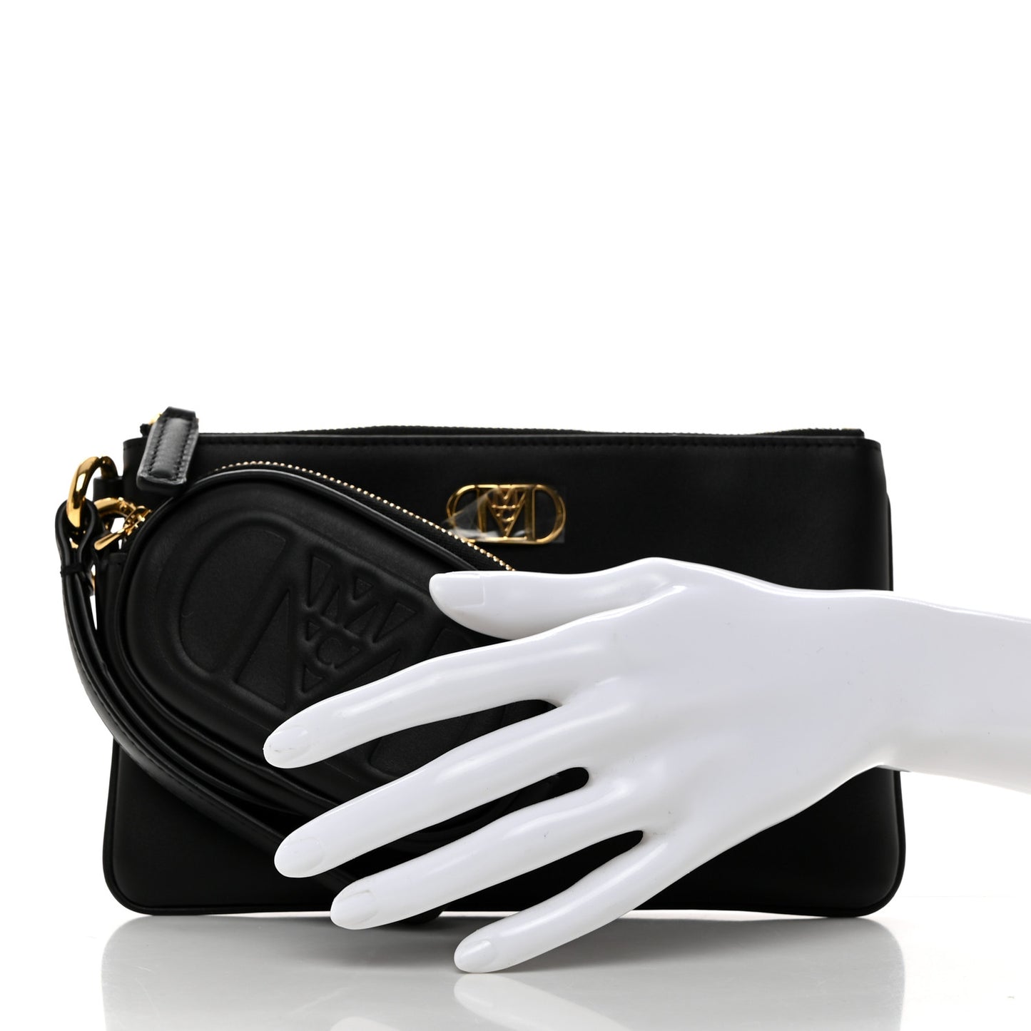 Calfskin Mode Travia Dual Wristlet Pouch Black