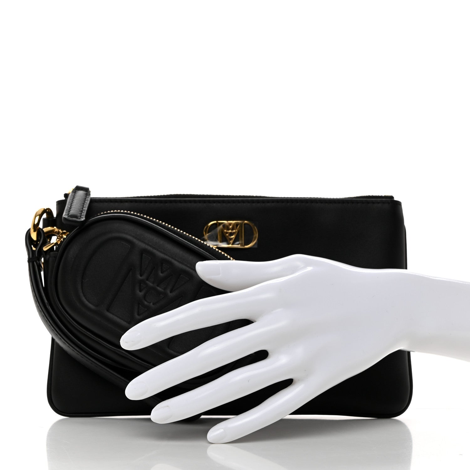 MCM Calfskin Mode Travia Dual Wristlet Pouch Black 2 of 7