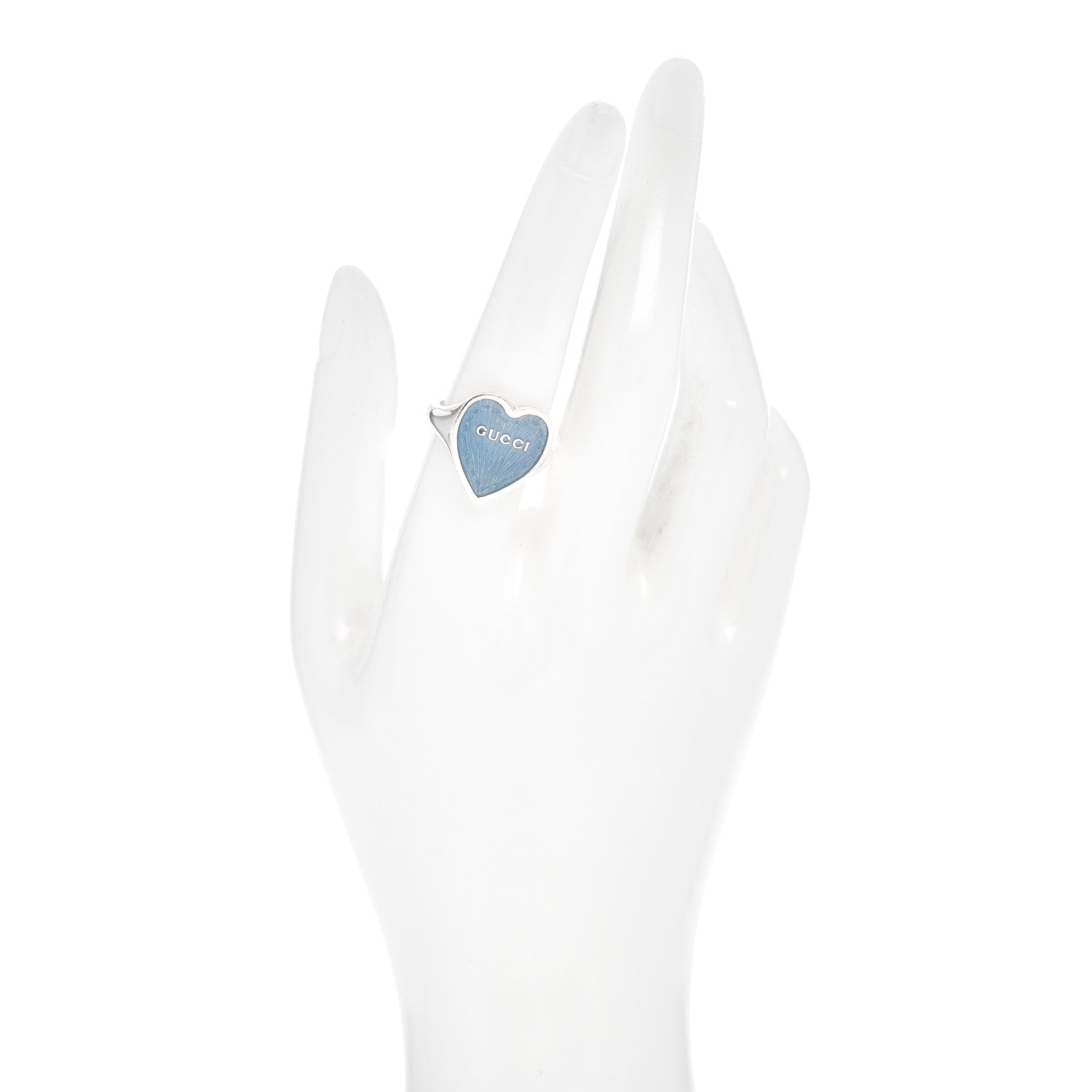 Gucci Sterling Silver Enamel Heart Ring Blue 56 7.5 2 of 5