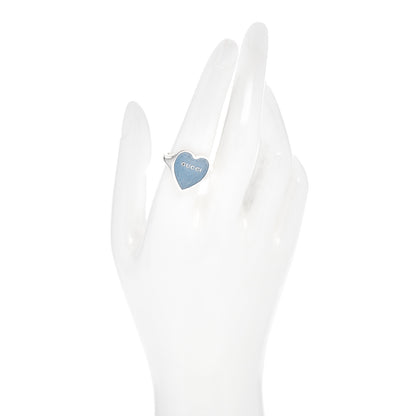 Gucci Sterling Silver Enamel Heart Ring Blue 56 7.5 2 of 5