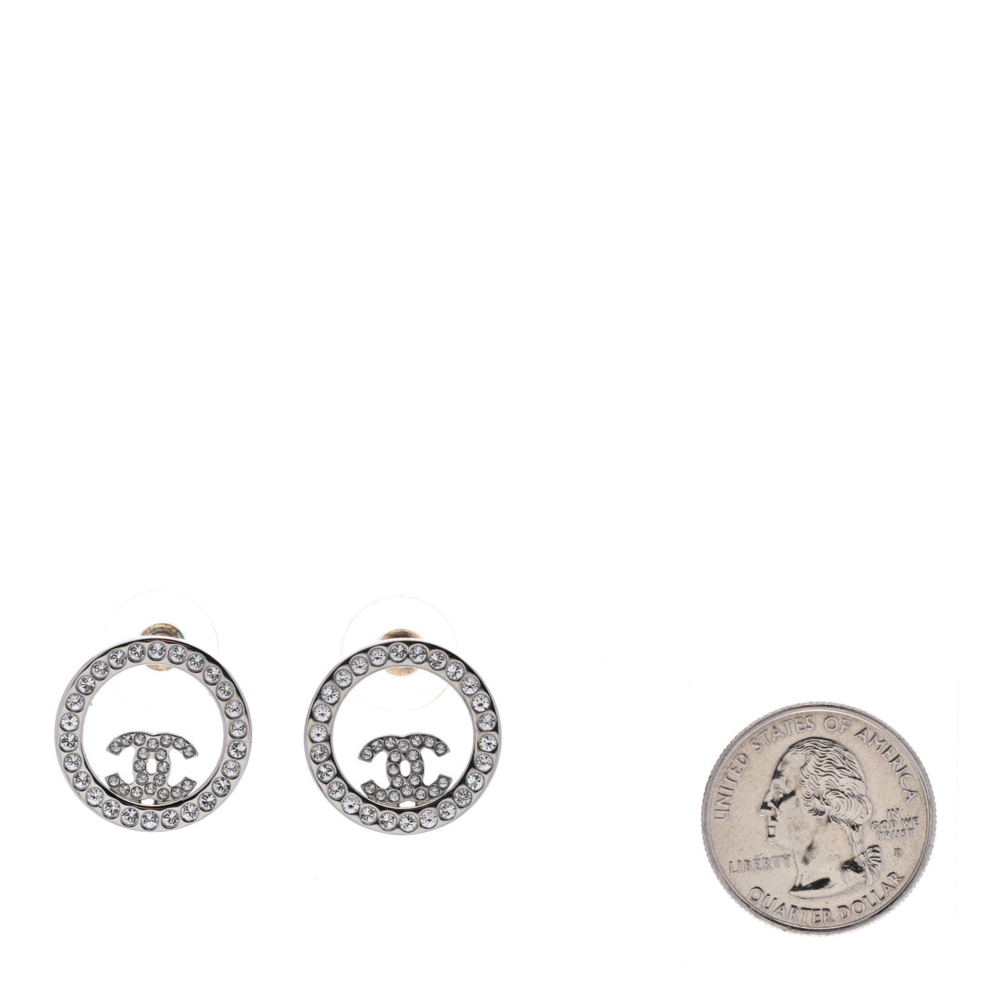 Crystal CC Round Earrings Silver