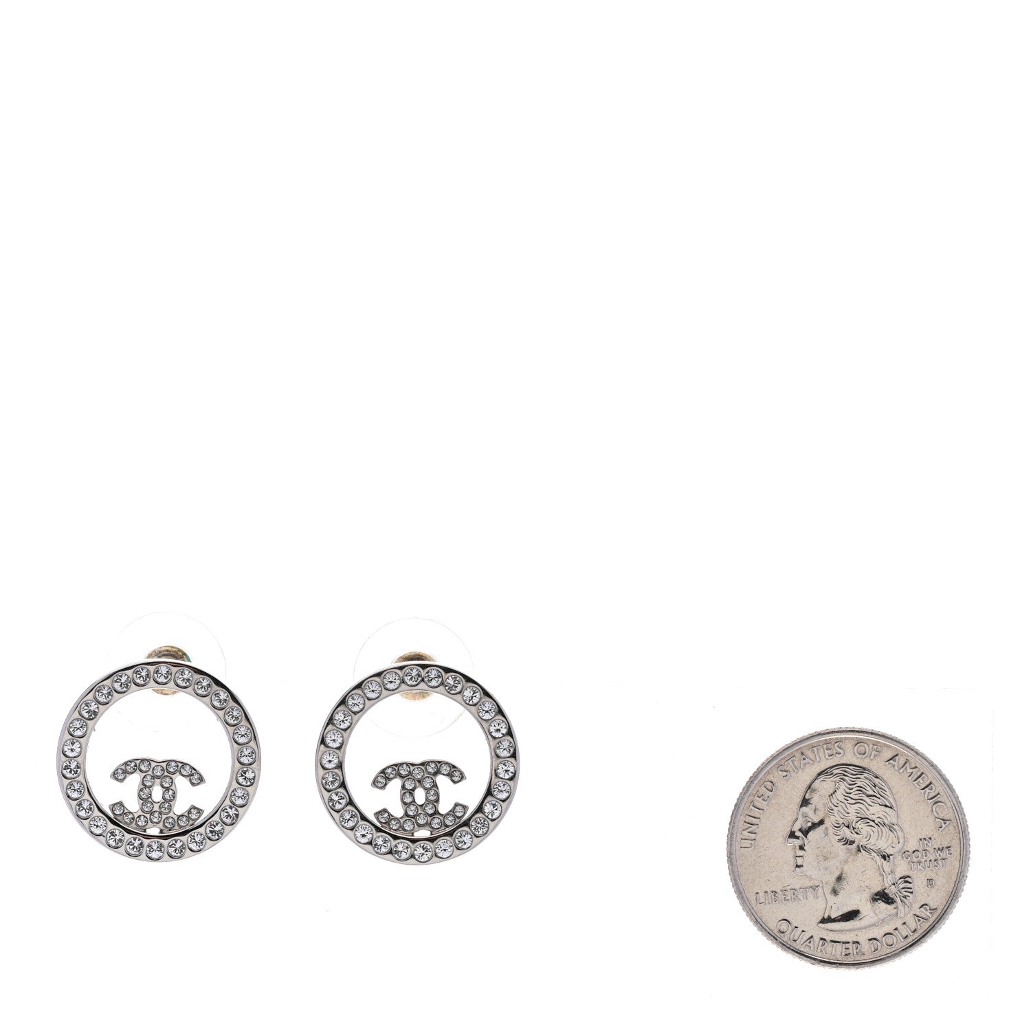 Chanel Crystal CC Round Earrings Silver 2 of 5