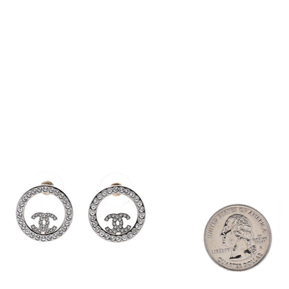Chanel Crystal CC Round Earrings Silver 2 of 5
