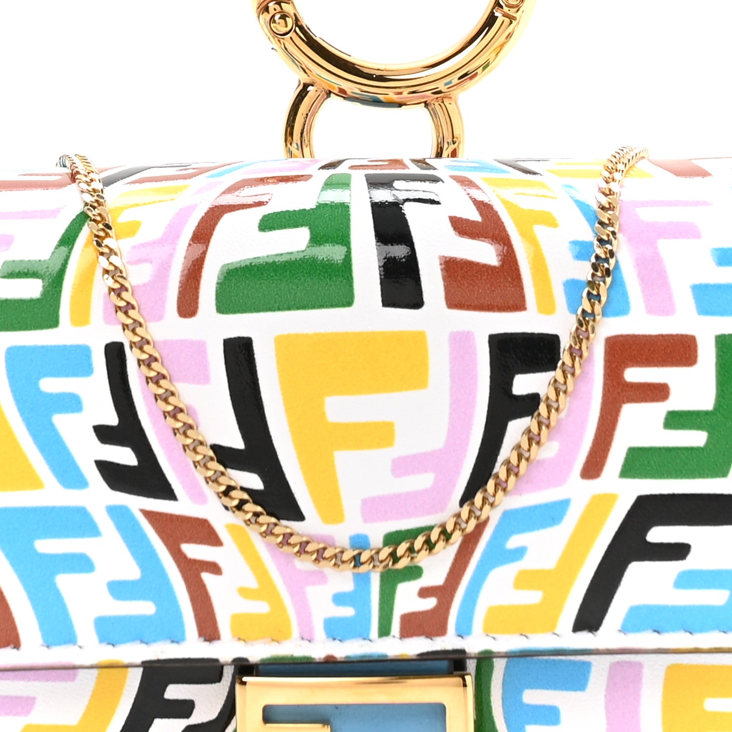 Fendi X SARAH COLEMAN Vitello Liberty Ceylon Micro FF Fish Eye Embossed Nano Baguette Charm Multicolor Cyber Blue 8 of 11