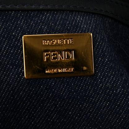 Fendi Denim Large Baguette Blue Arancio Fluo 6 of 8