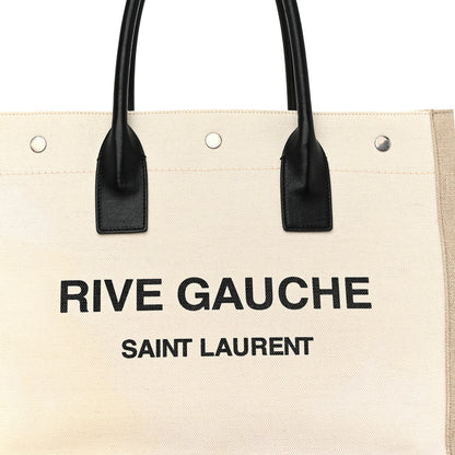 Saint Laurent Linen Calfskin Small Rive Gauche Tote Greggio Natural 8 of 12