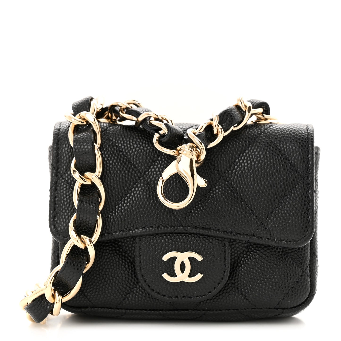 Caviar Quilted Mini Chain Belt Bag Black