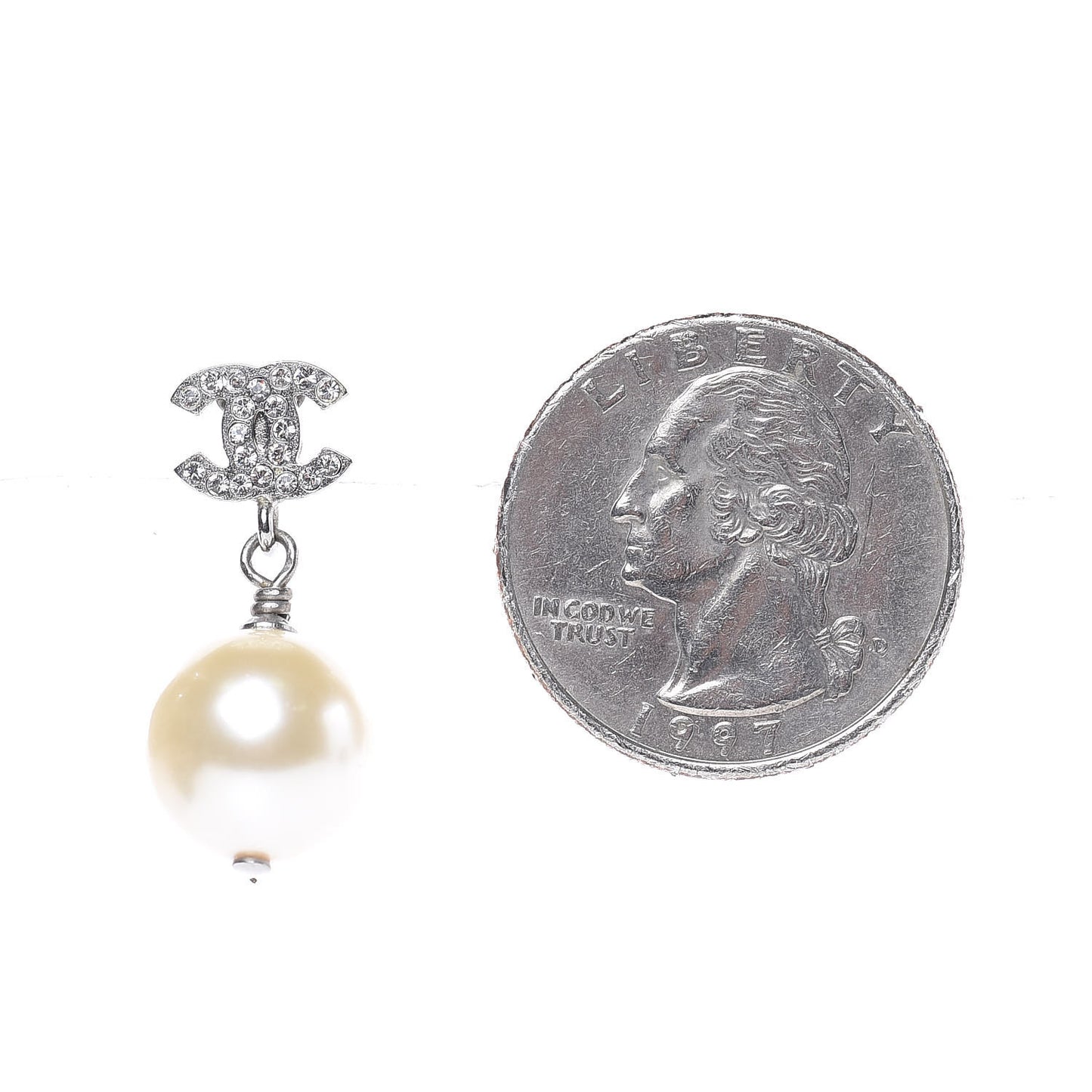 Crystal Pearl CC Drop Earrings Silver