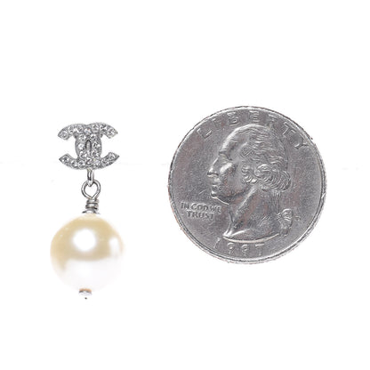 Chanel Crystal Pearl CC Drop Earrings Silver 2 of 5