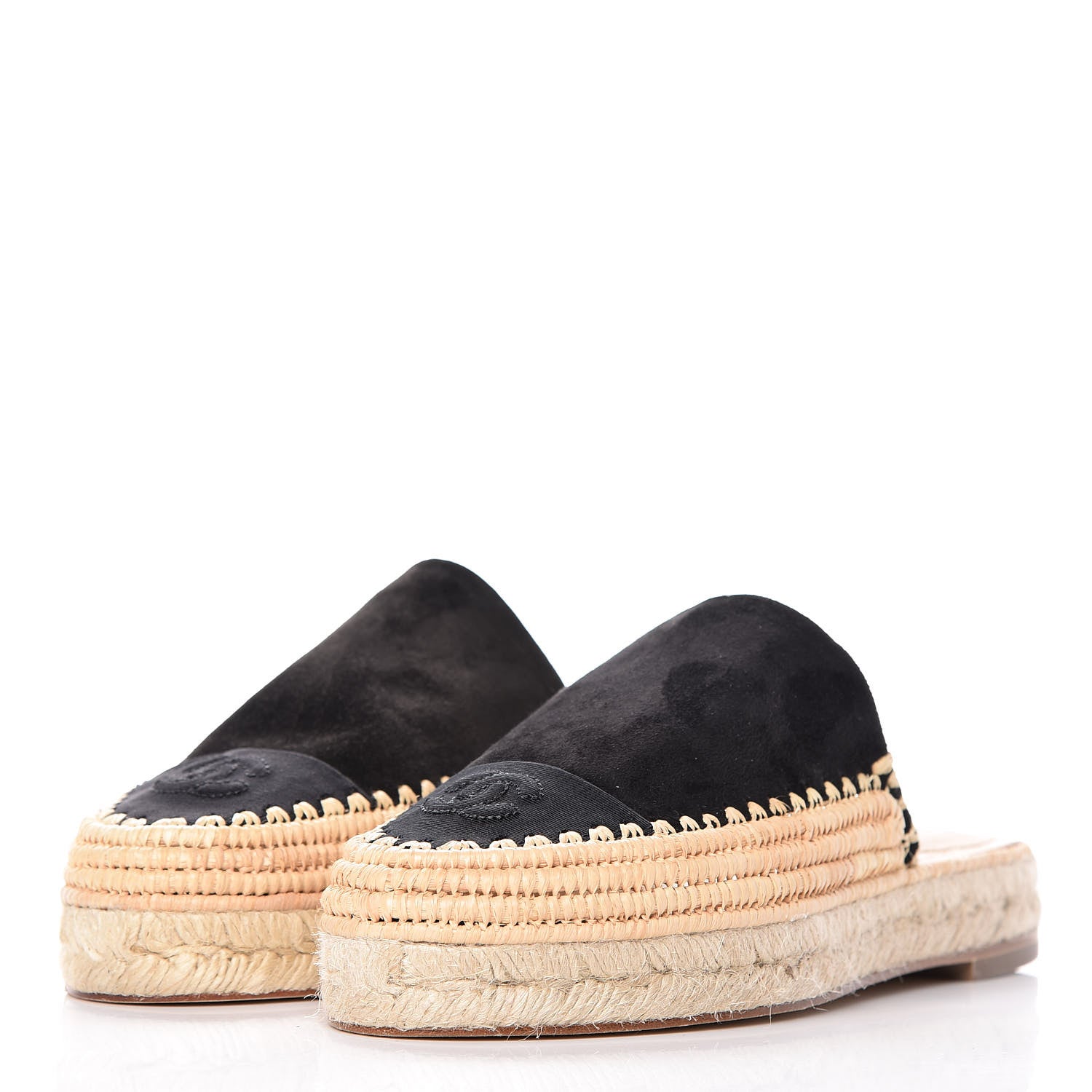 Chanel Suede Grosgrain CC Espadrille Mules 37 Black 3 of 13