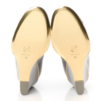 Chanel Lambskin Cap Toe Open Wedge 38 Grey Black 5 of 8