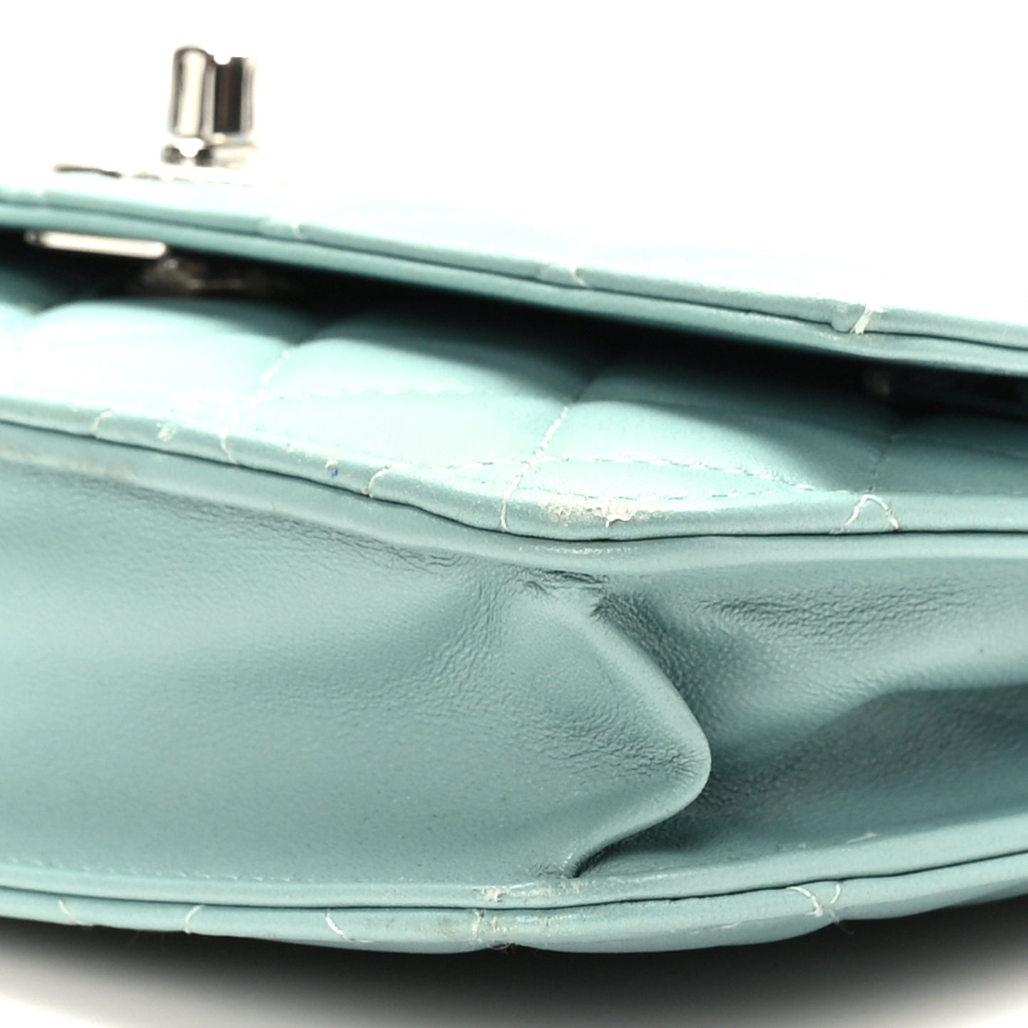 Lambskin Quilted Trendy CC Wallet On Chain WOC Light Blue