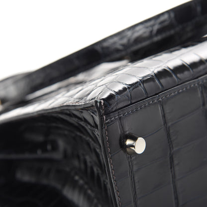 Hermes Shiny Niloticus Crocodile Kelly Sellier 28 Bleu Marine 38 of 42