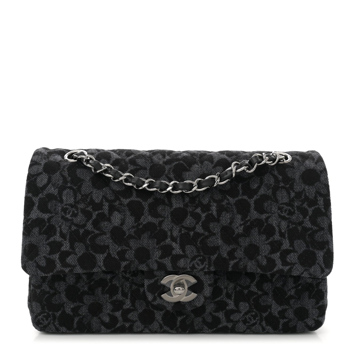 Chanel Printed Denim Quilted Flower Medium Double Flap Black 1 of 11