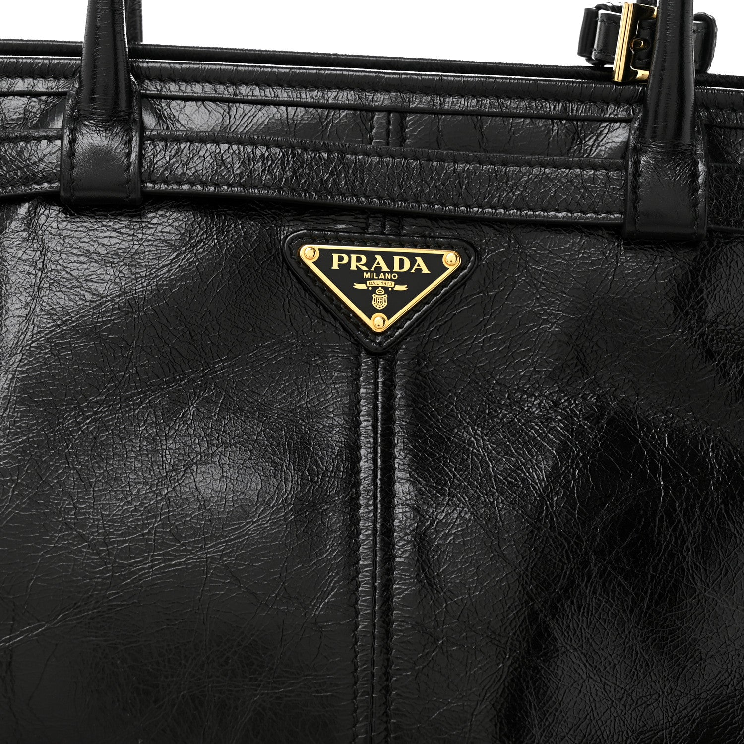 Prada Glossy Calfskin Triangle Large Bonnie Shoulder Bag Black 15 of 19