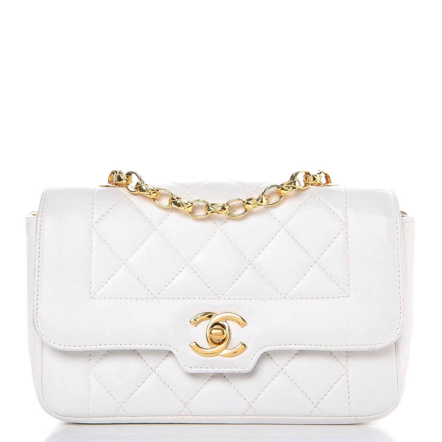 Lambskin Quilted Small Single Flap White