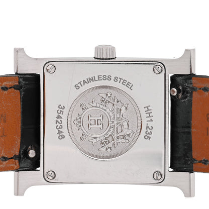 Hermes Stainless Steel Alligator Diamond Bezel Mother of Pearl 21mm Heure H Hour Quartz Watch Noir 4 of 4