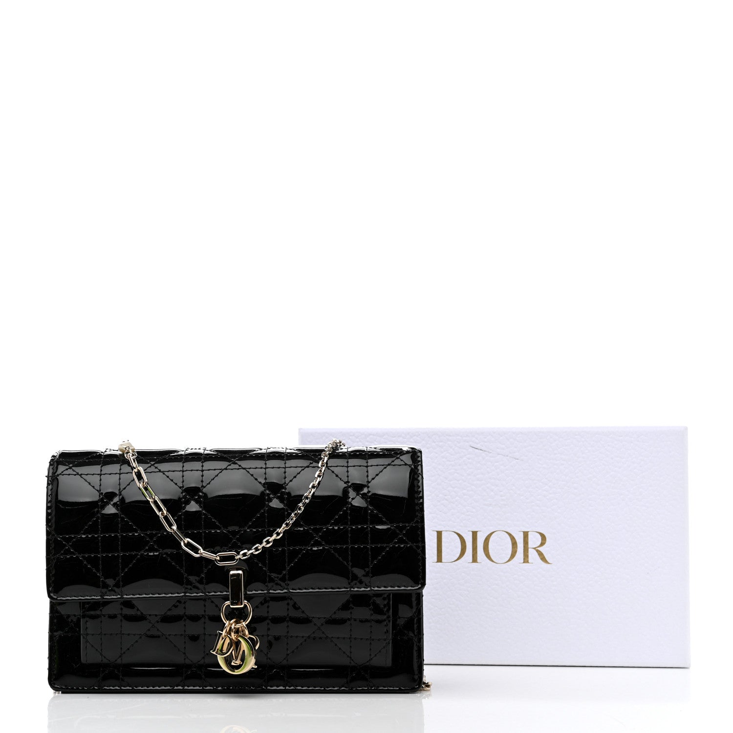 Christian Dior Patent Cannage Lady Dior Chain Pouch Black 9 of 9