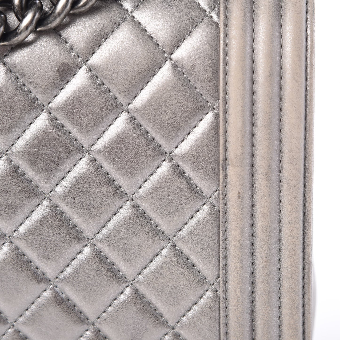 Metallic Calfskin Quilted Large Boy Flap Silver