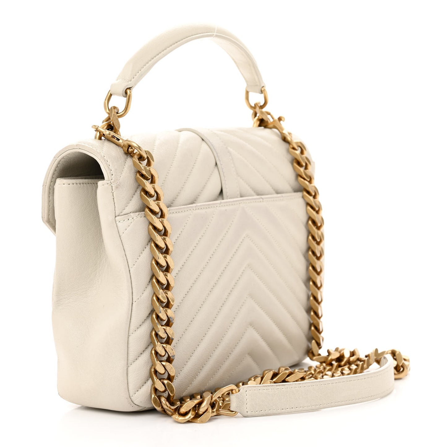 Sheepskin Matelasse Chevron Monogram Medium College Bag Crema Soft