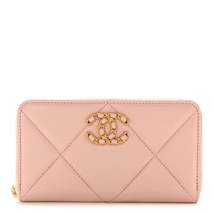 Chanel Lambskin Quilted Chanel 19 Zipped Wallet Light Pink 1 of 10