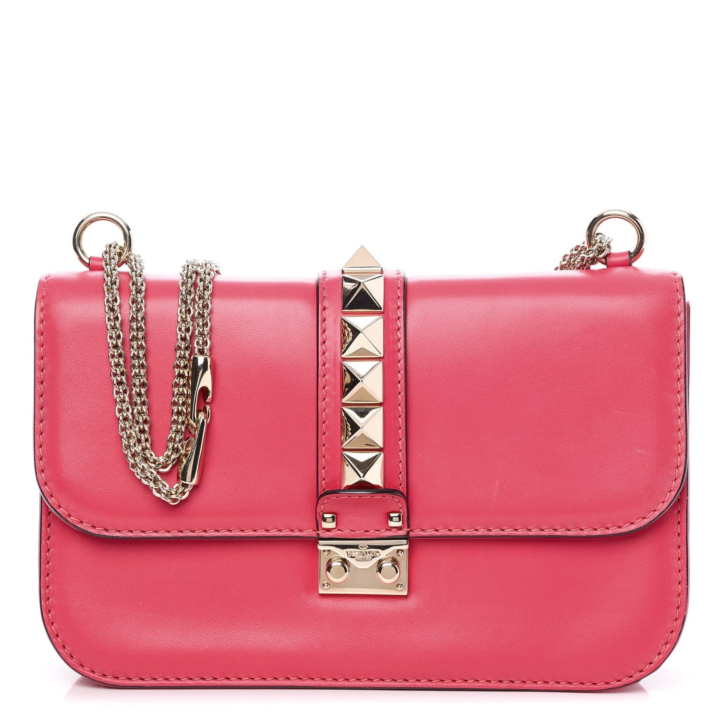 Vitello Medium Glam Lock Rockstud Flap Deep Rose
