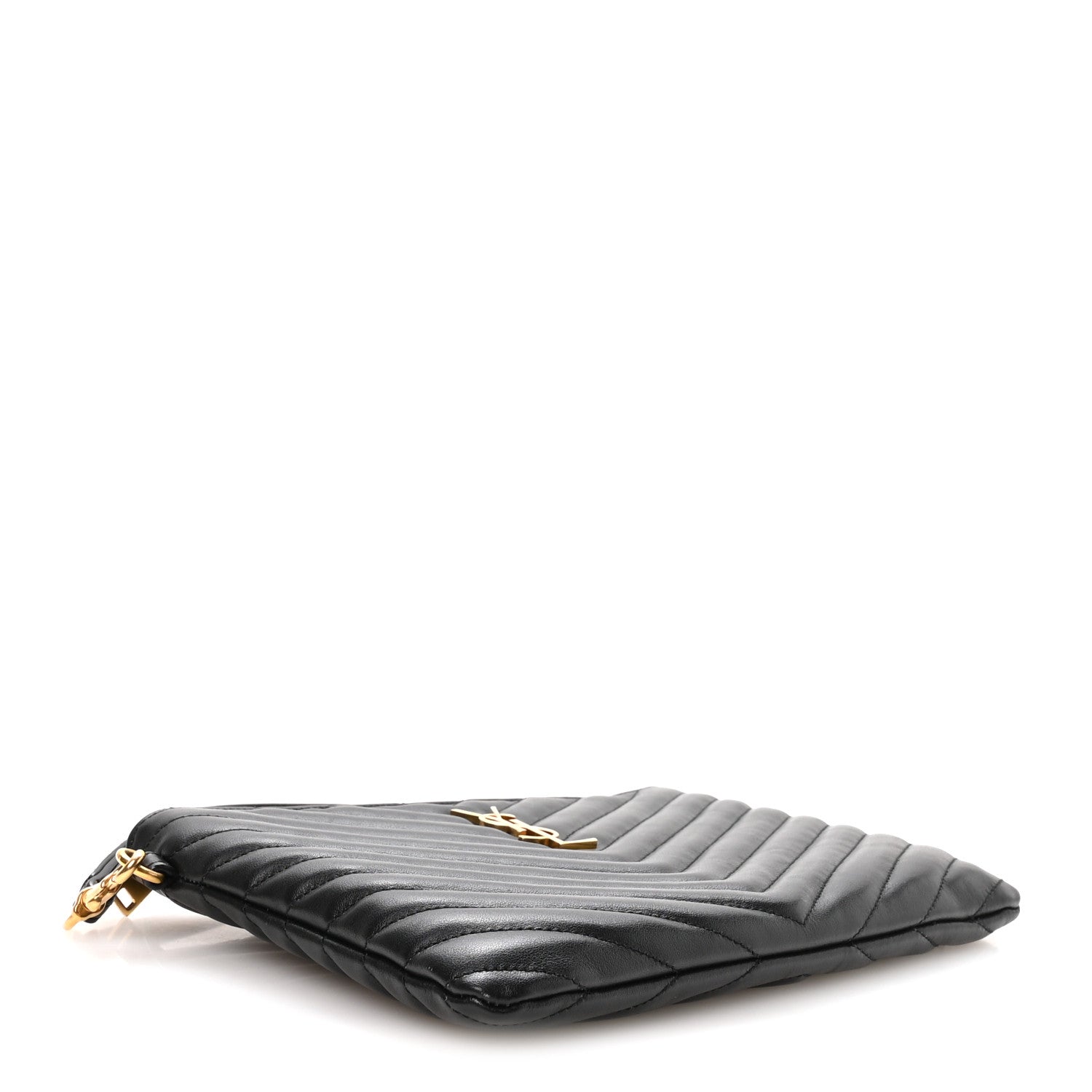 Saint Laurent Calfskin Matelasse Chevron Monogram A5 Wristlet Black 4 of 8