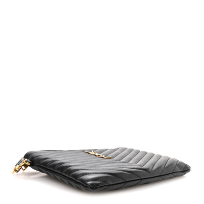 Saint Laurent Calfskin Matelasse Chevron Monogram A5 Wristlet Black 4 of 8