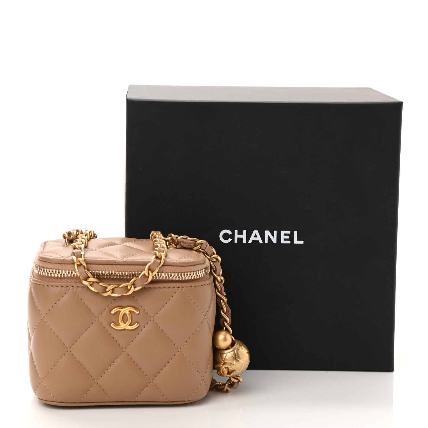 Chanel Lambskin Quilted Pearl Crush Mini Vanity Case With Chain Beige 12 of 12
