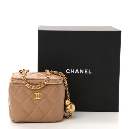 Chanel Lambskin Quilted Pearl Crush Mini Vanity Case With Chain Beige 12 of 12