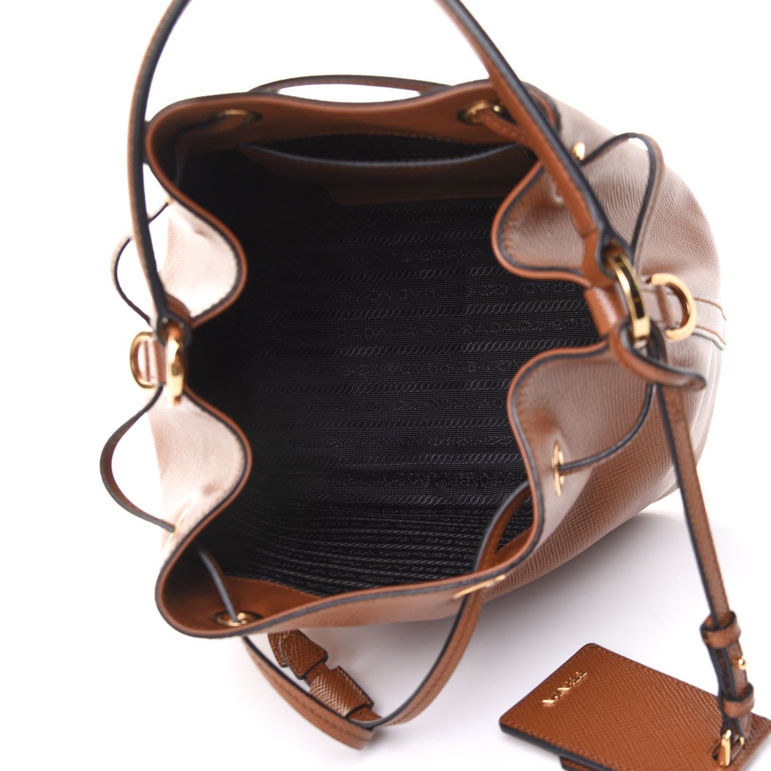 Prada Saffiano Cuir Bucket Bag Cognac 8 of 11