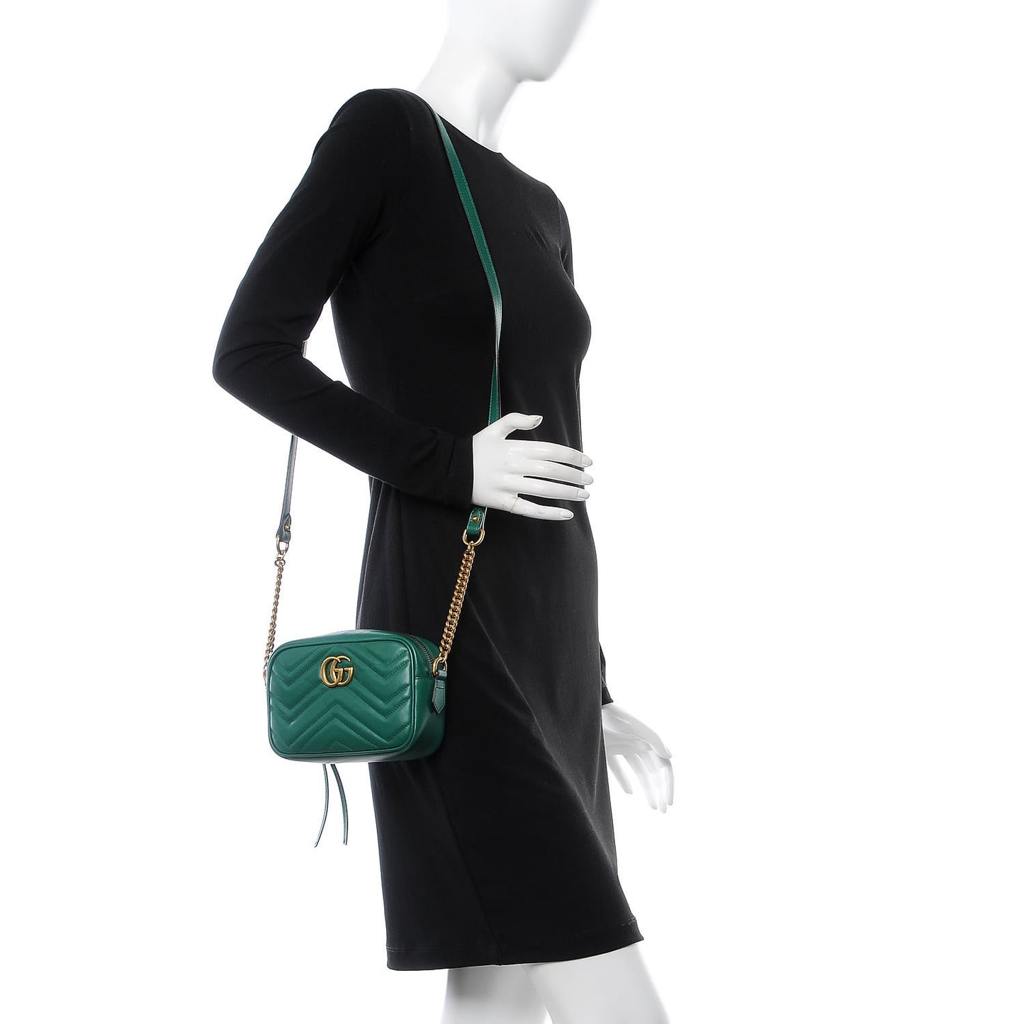 Calfskin Matelasse Mini GG Marmont Chain Shoulder Bag Emerald Green