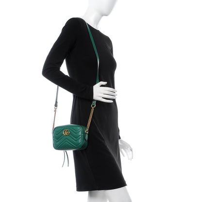Gucci Calfskin Matelasse Mini GG Marmont Chain Shoulder Bag Emerald Green 2 of 7