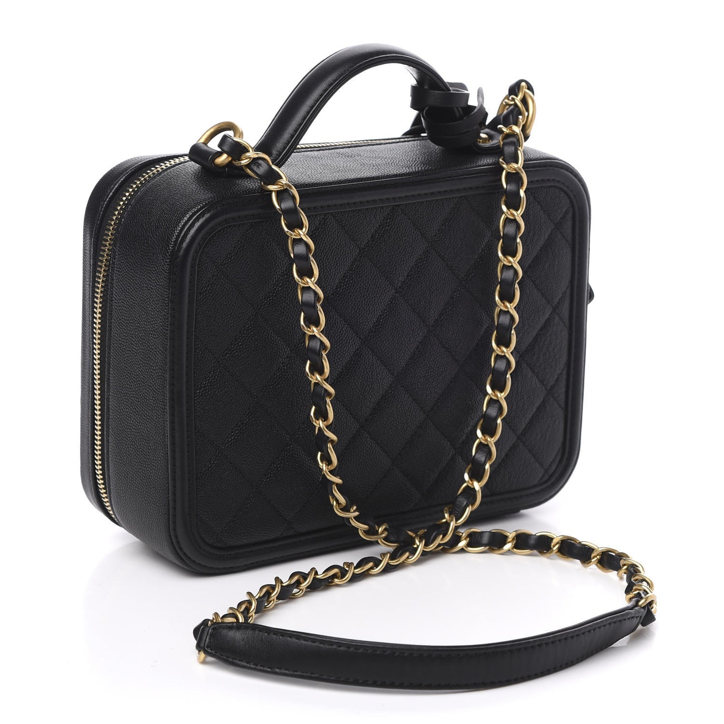 Caviar Quilted Medium CC Filigree Vanity Case Black
