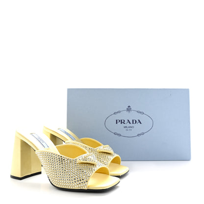 Prada Satin Crystal Logo 90mm Slide Sandals 36 Ananas 8 of 8
