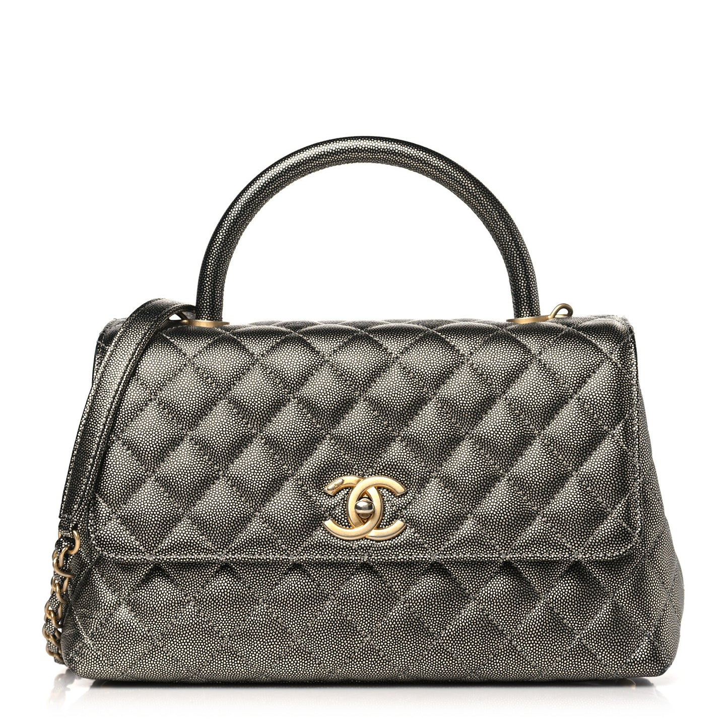Metallic Caviar Quilted Small Coco Handle Flap Silver