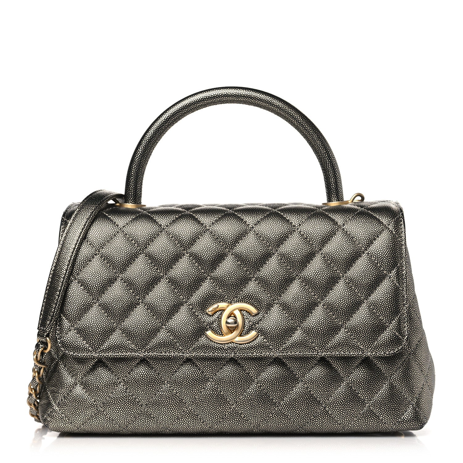 Chanel Metallic Caviar Quilted Small Coco Handle Flap Silver 1 of 10