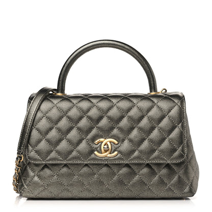Chanel Metallic Caviar Quilted Small Coco Handle Flap Silver 1 of 10