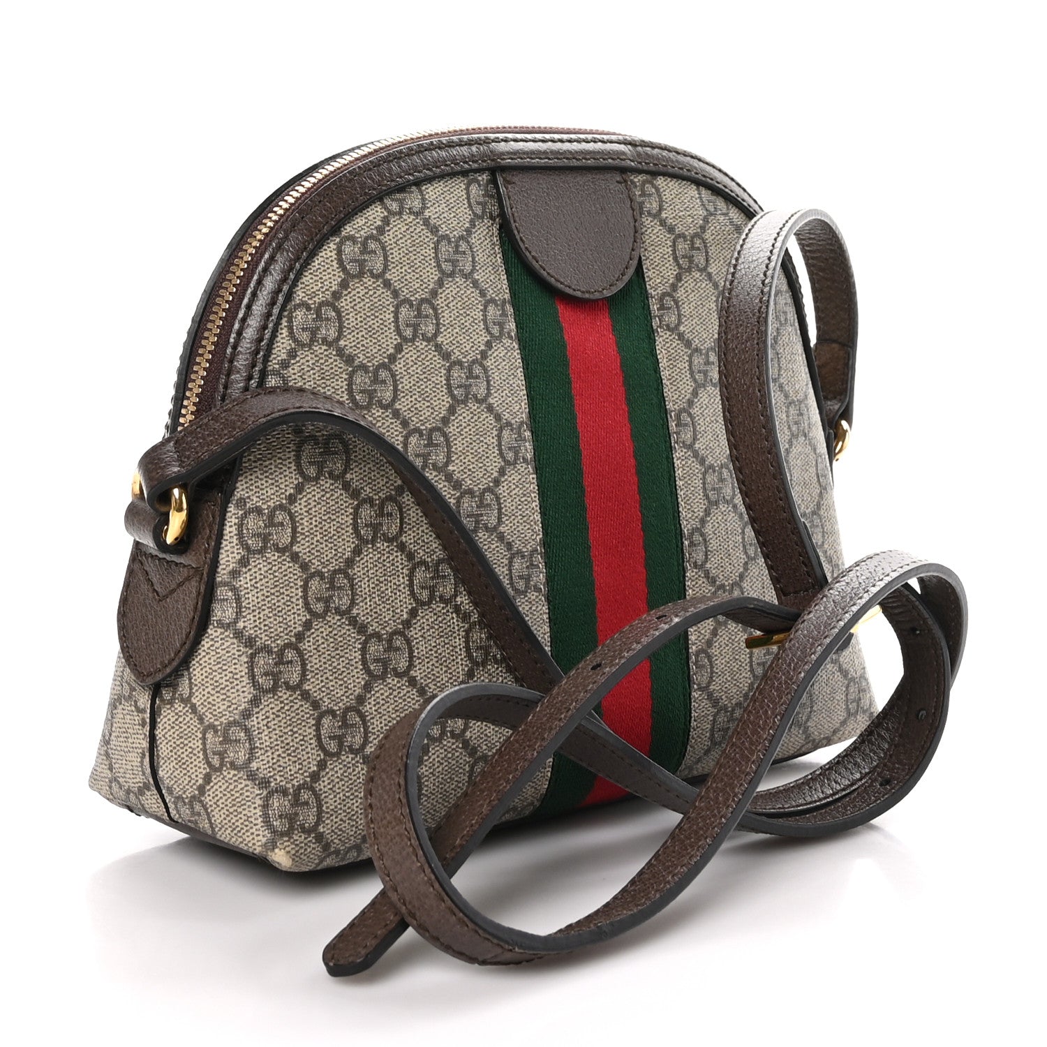 Gucci GG Supreme Monogram Textured Dollar Calfskin Web Small Ophidia Dome Shoulder Bag Beige Ebony New Acero 3 of 9