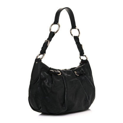 Prada Soft Calfskin Pleated Hobo Black 2 of 13