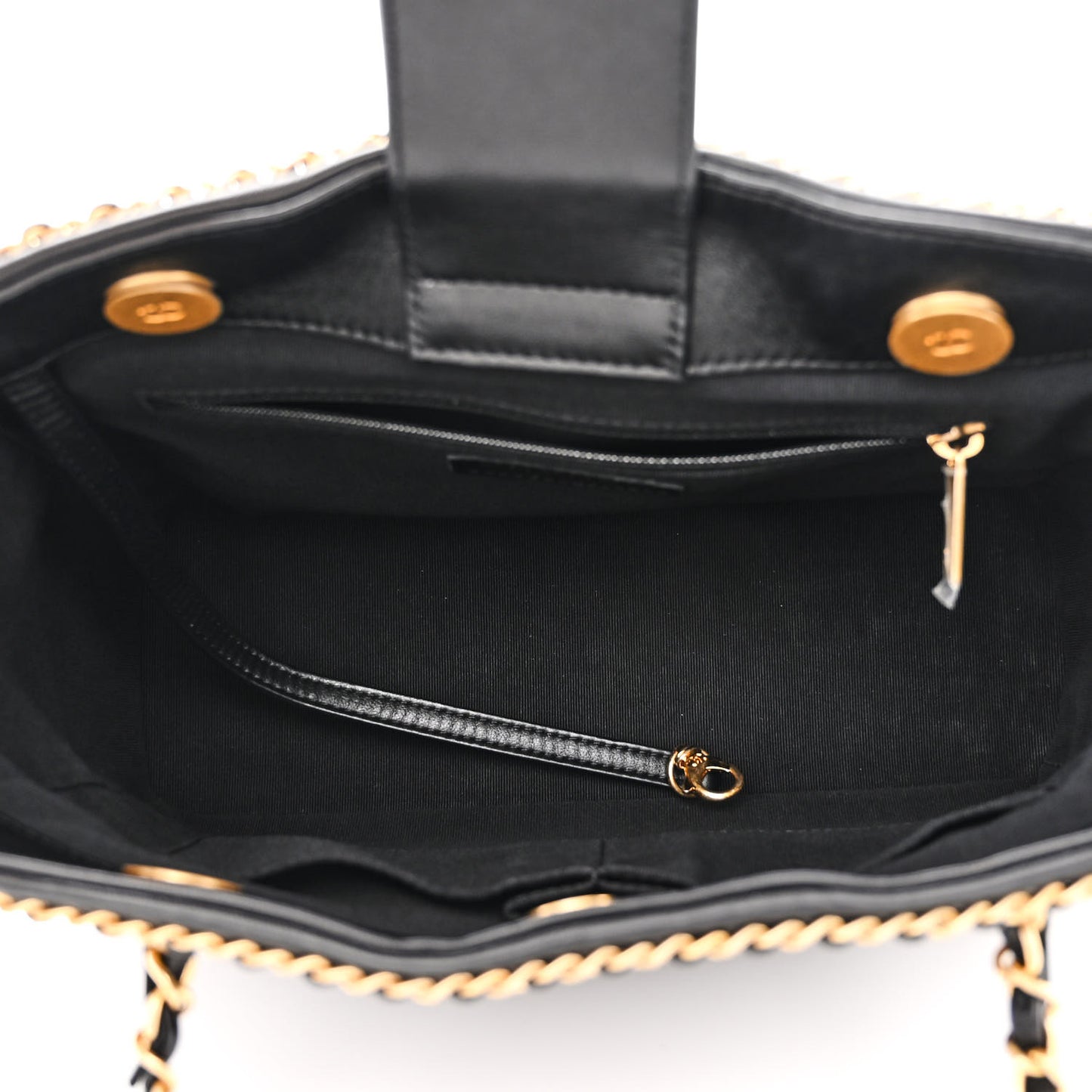 Calfskin Quilted Chain Lines Shopping Tote Black