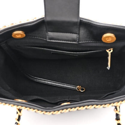 Chanel Calfskin Quilted Chain Lines Shopping Tote Black 5 of 11